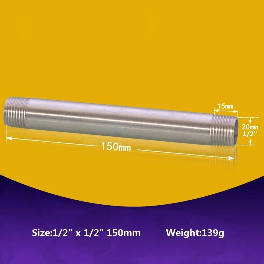 Stainless Steel BSP Male Threaded Double Nipple Pipe Extension Fitting | 1/2" 3/4" 1"