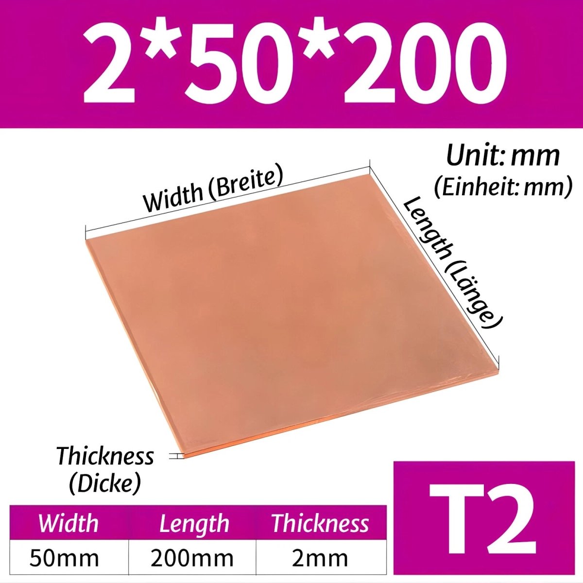 T2 Pure Copper Sheet/Plate Copper Block Laser Cut Many Sizes 2mm - 8mm Thick - HomeDIYer
