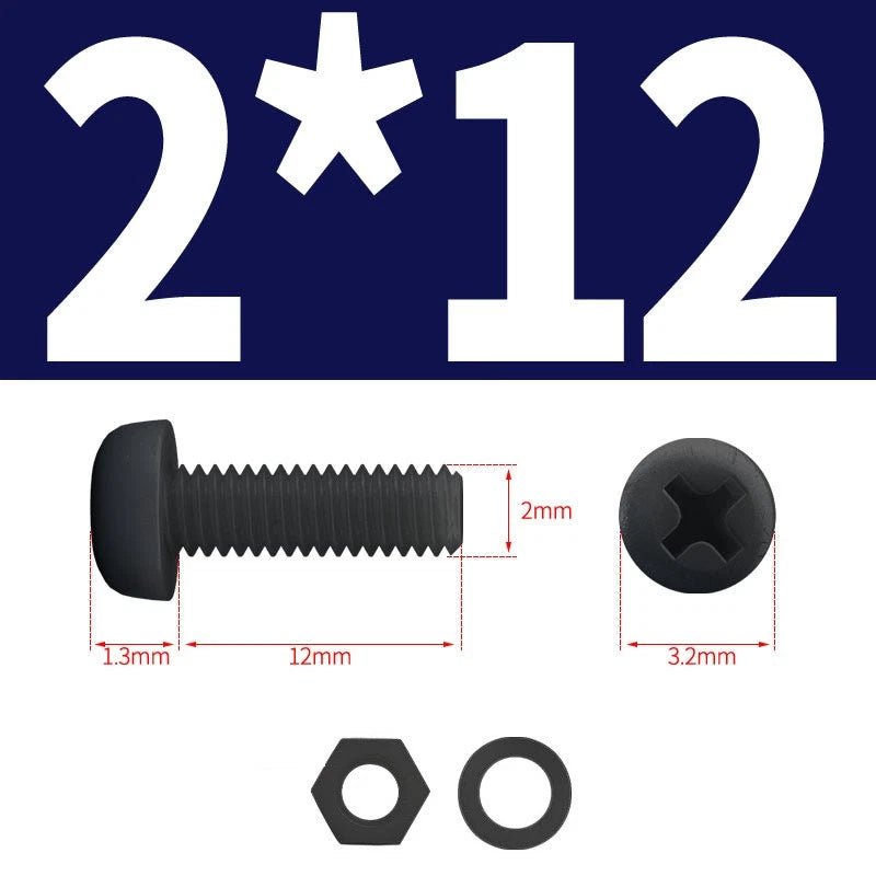 Black Nylon Phillips Machine Screws with Nuts & Washers — Metric M2 to M8 - HomeDIYer