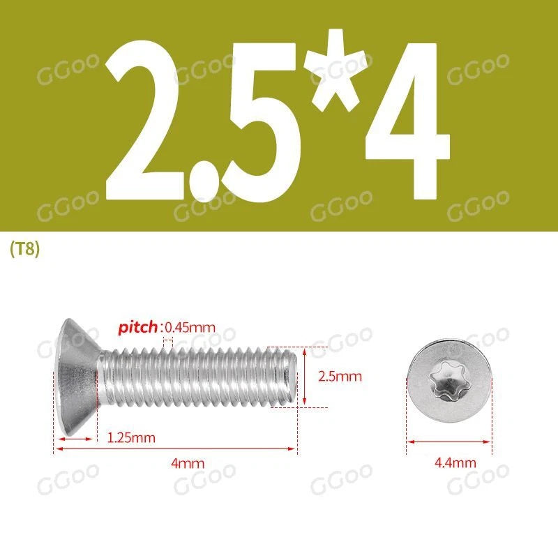 A2 Stainless Steel Torx Countersunk Flat Head Machine Screws M2 M2.5 M3 M4 M5 M6 M8 DIN 965 — 4mm to 60mm