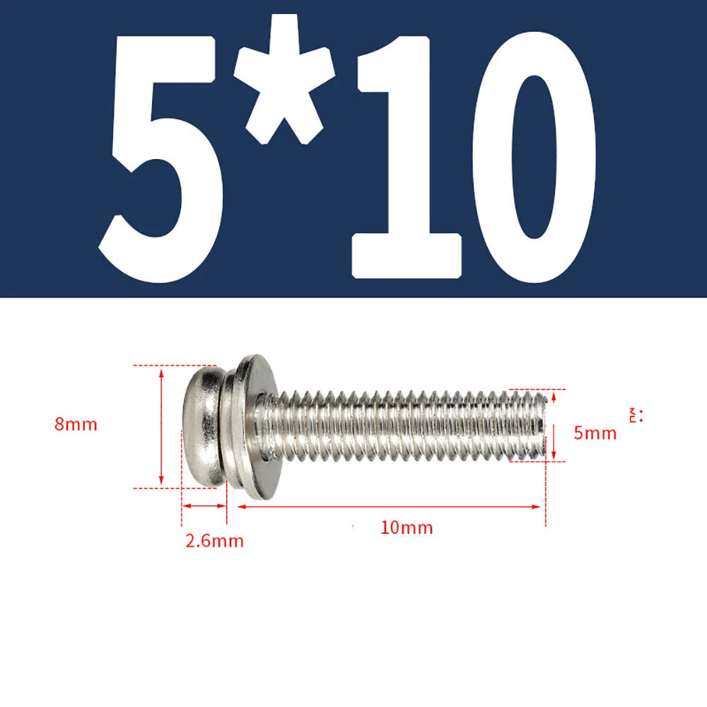 M5–M8 Phillips Pan Head Screws with Flat Washer – Nickel Plated or Black Zinc, Carbon Steel