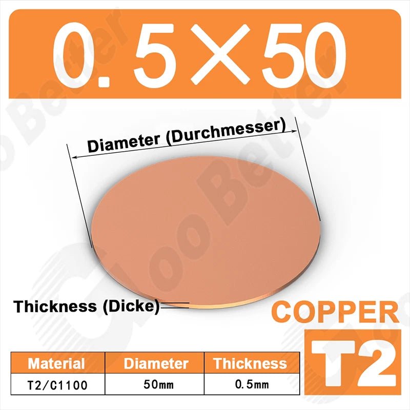 Solid Pure Copper Discs Blank Metal Round Sheet Plate Thick 0.5-3mm Dia 20-100mm - HomeDIYer