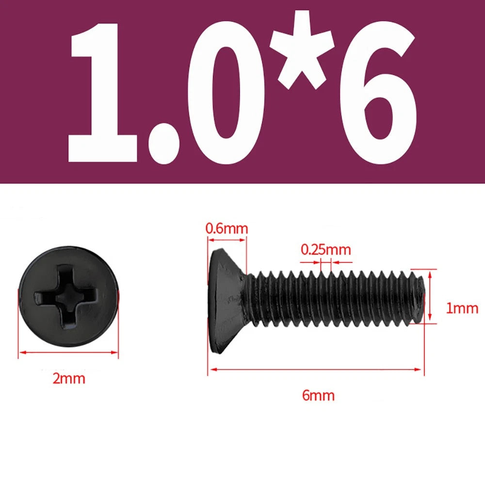 Black Phillips Flat Head Countersunk Machine Screws — Carbon Steel M1–M6