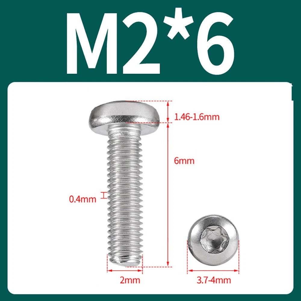 M2–M10 A2 Stainless Steel Torx Button Head Machine Screws, With or Without Column, Pack of 5