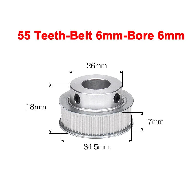 2GT Drive Pulley With Step 16 Tooth - 100 Tooth Bore 4mm - 25mm for 6mm Belt