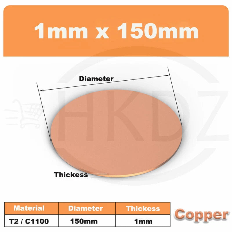 Solid Pure Copper Discs Blanks Round Plate Metal Sheet OD 10-300mm Thick 0.3-3mm