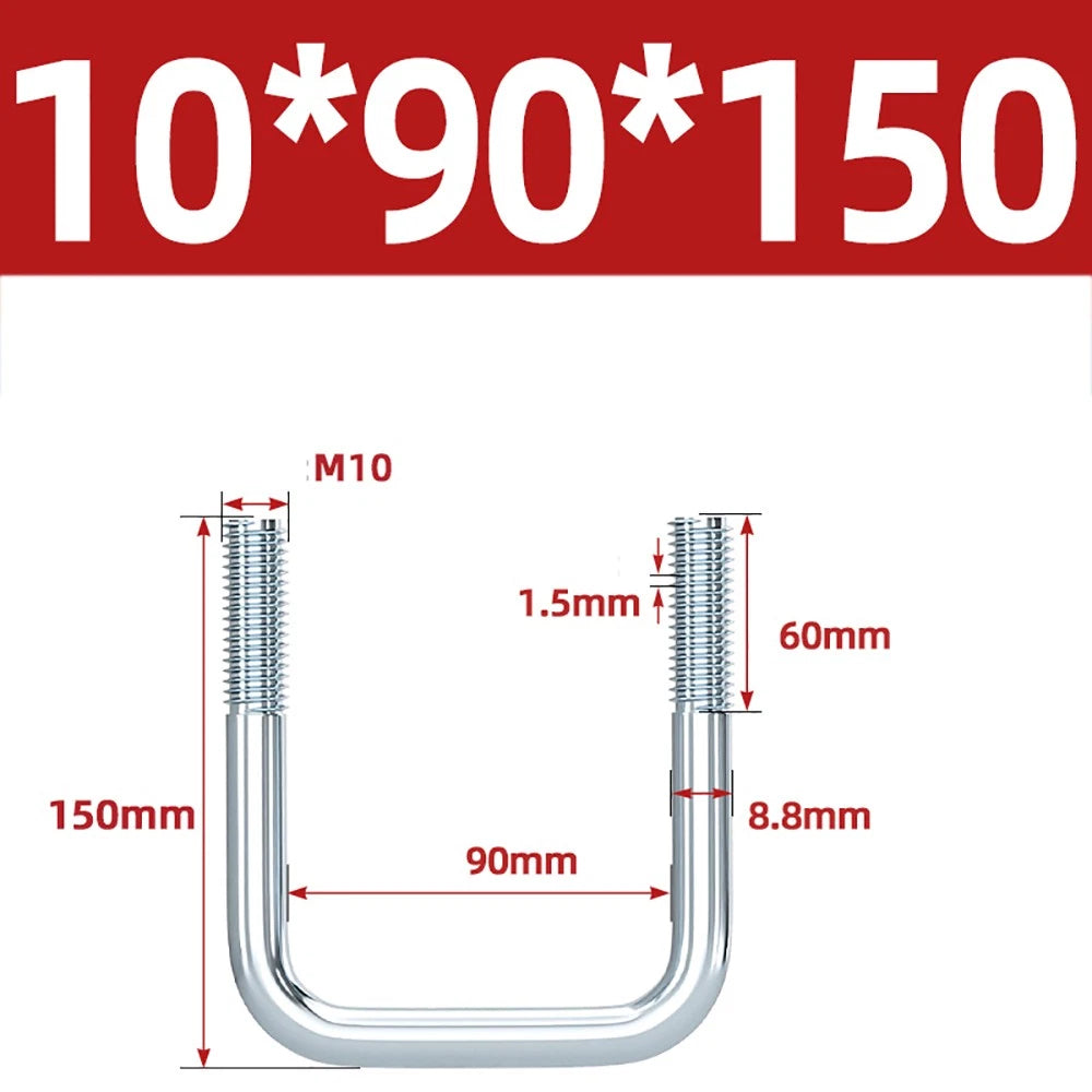 Square U-Bolts Galvanized Carbon Steel Fixing Clamp Bolt M6 M8 M10 M12 M14 M16