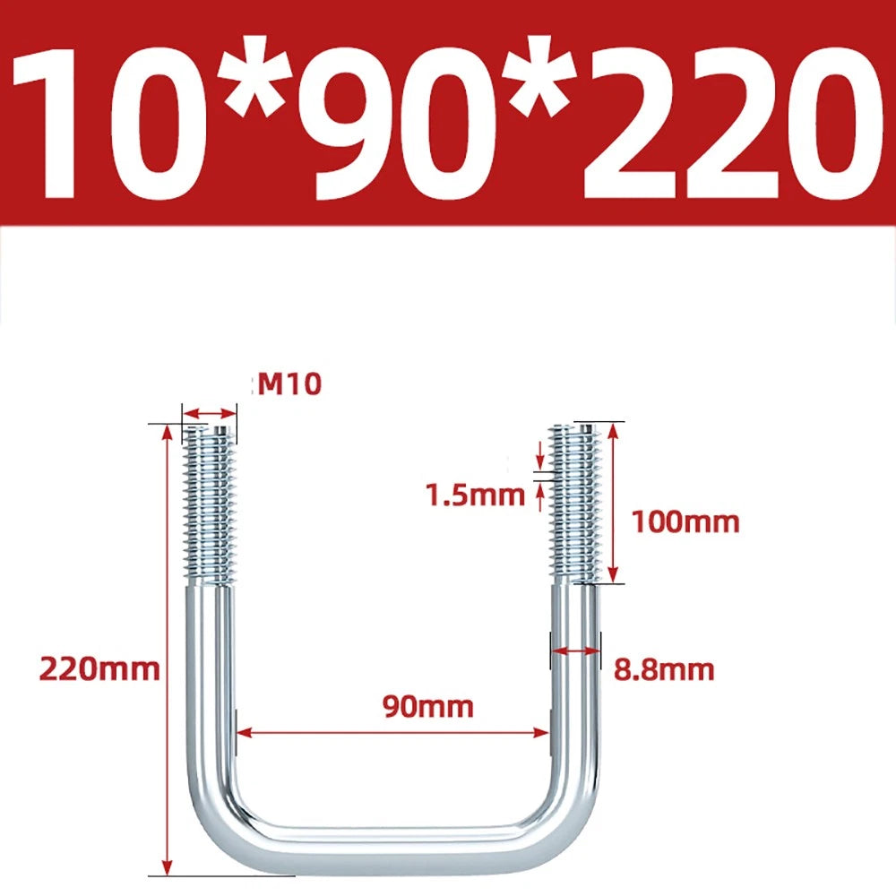 Square U-Bolts Galvanized Carbon Steel Fixing Clamp Bolt M6 M8 M10 M12 M14 M16
