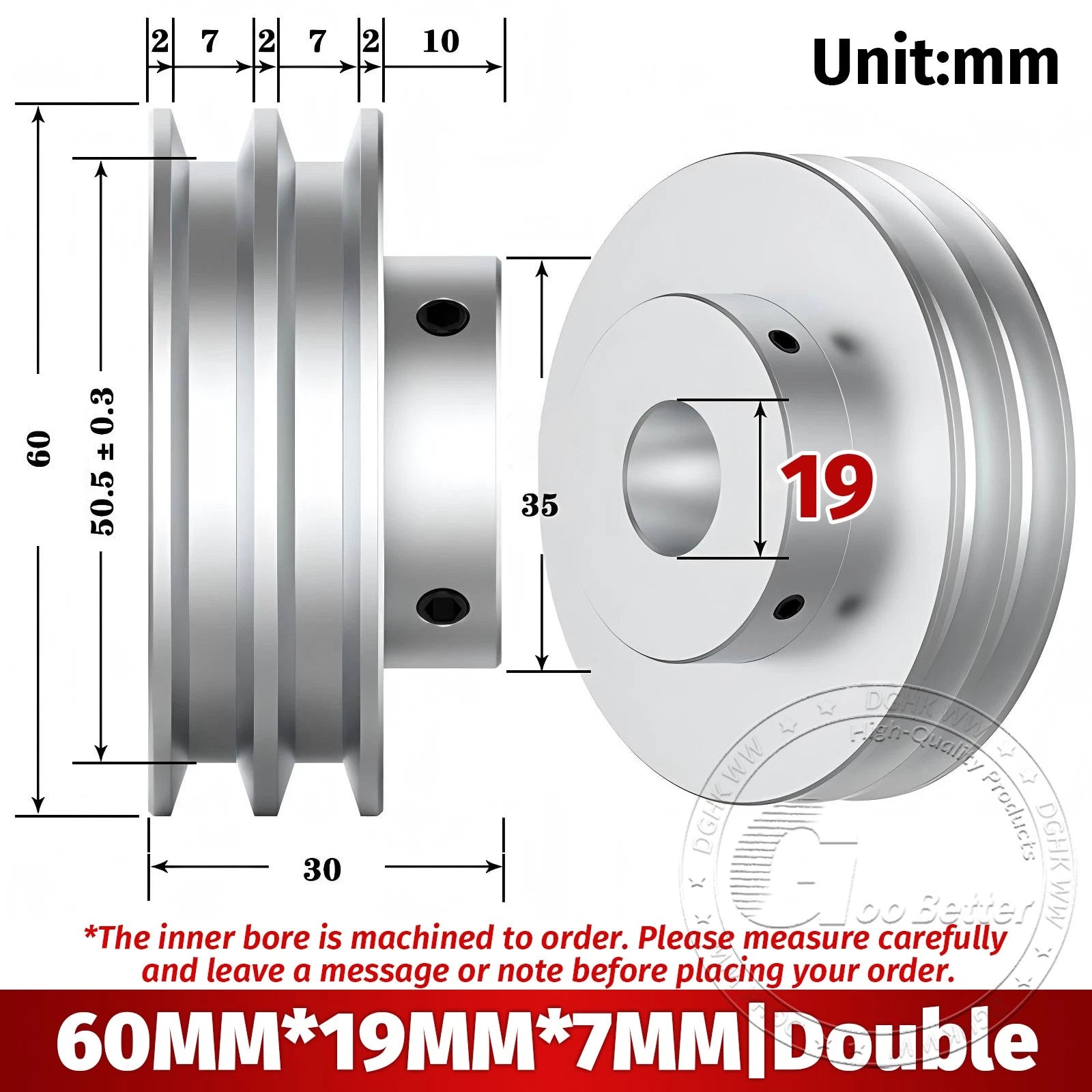 V Grooved Pulley Aluminum Round Belt Pulleys For 7mm Belt Single/Double Grooved
