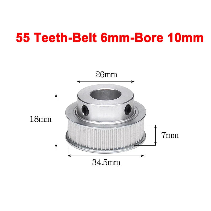 2GT Drive Pulley With Step 16 Tooth - 100 Tooth Bore 4mm - 25mm for 6mm Belt