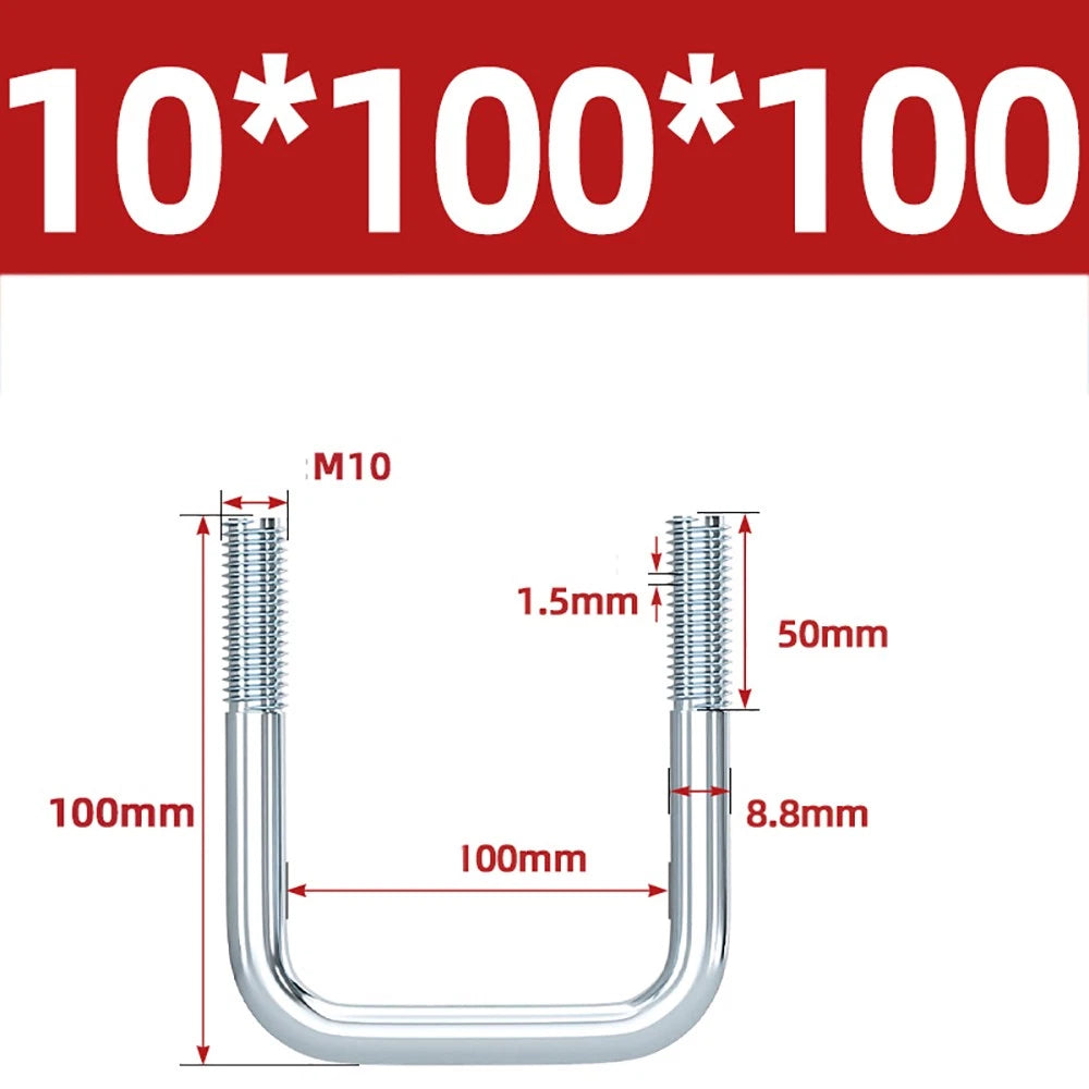 Square U-Bolts Galvanized Carbon Steel Fixing Clamp Bolt M6 M8 M10 M12 M14 M16