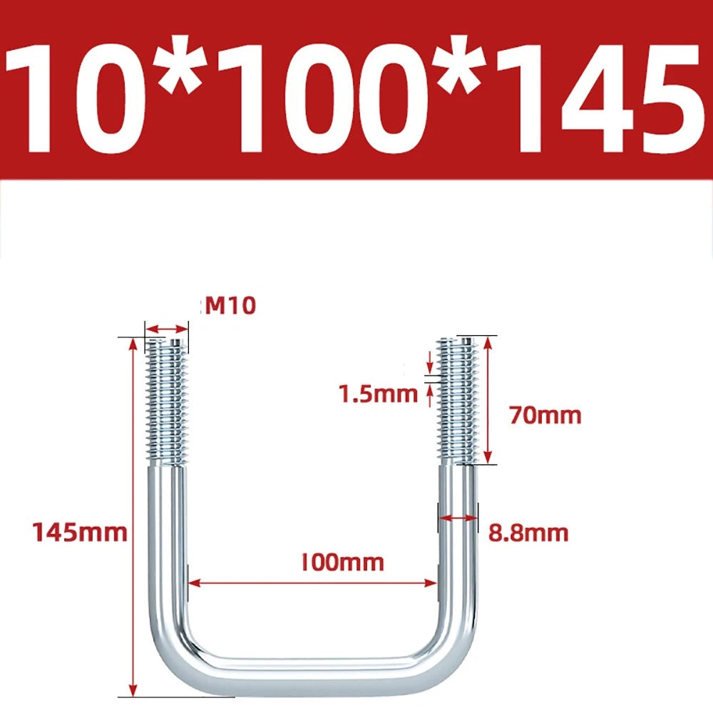 Square U-Bolts Galvanized Carbon Steel Fixing Clamp Bolt M6 M8 M10 M12 M14 M16
