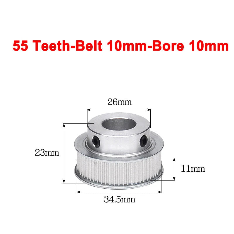 2GT Drive Pulley With Step 16 Tooth - 100 Tooth Bore 4mm - 25mm for 10mm Belt