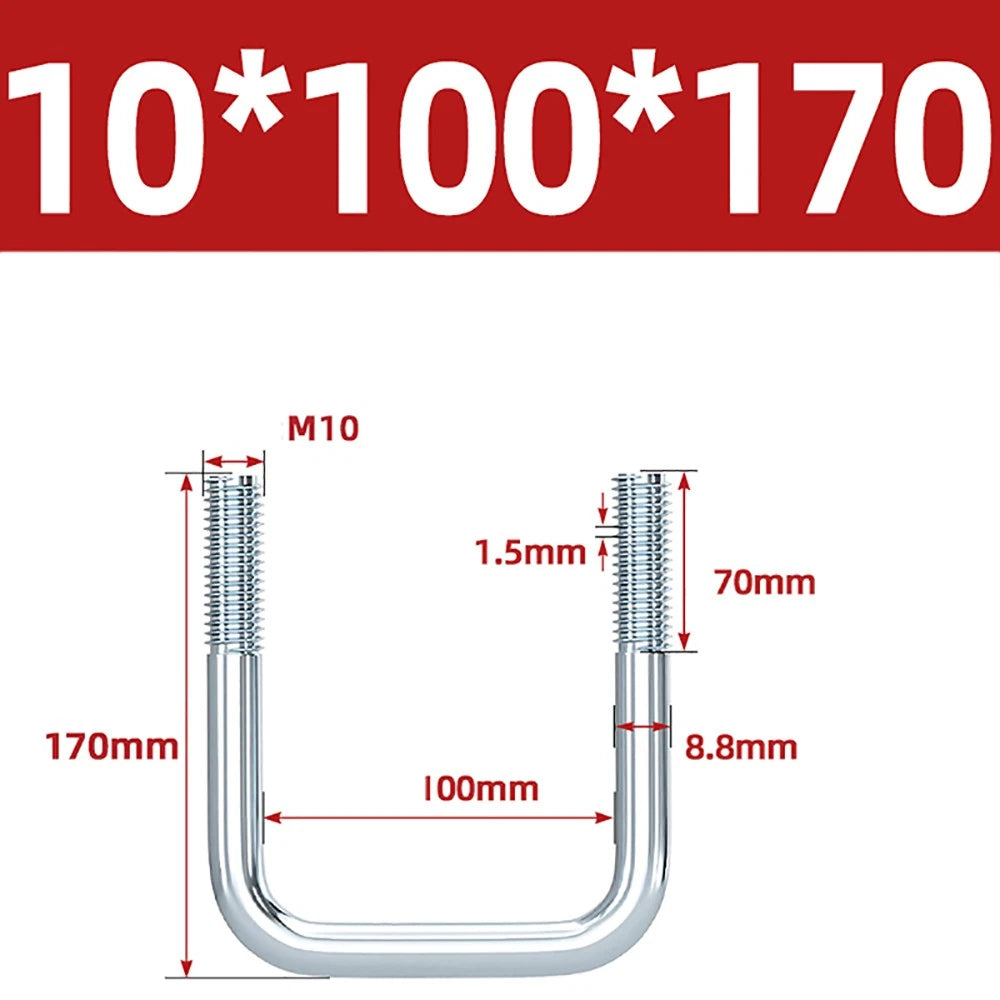 Square U-Bolts Galvanized Carbon Steel Fixing Clamp Bolt M6 M8 M10 M12 M14 M16
