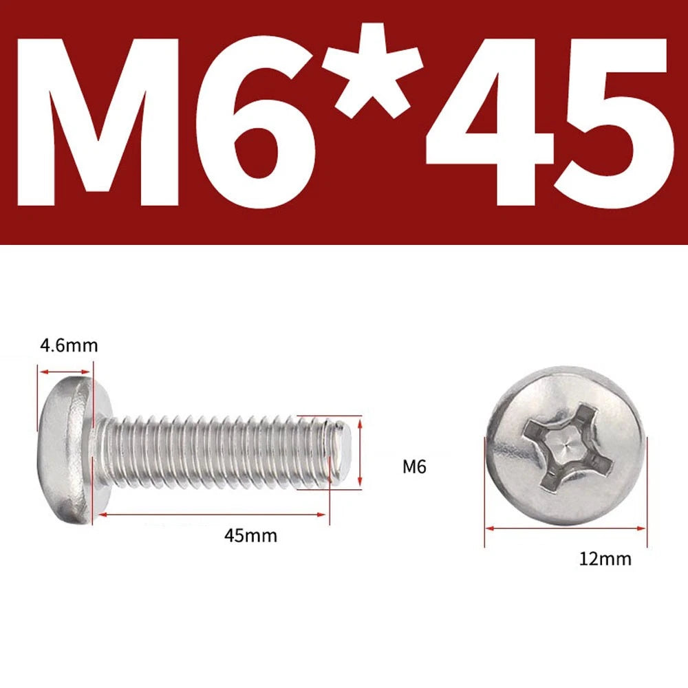 Phillips Pan Head Machine Screws — A4 Marine Grade Stainless Steel, DIN 7985 (M1.6–M10)