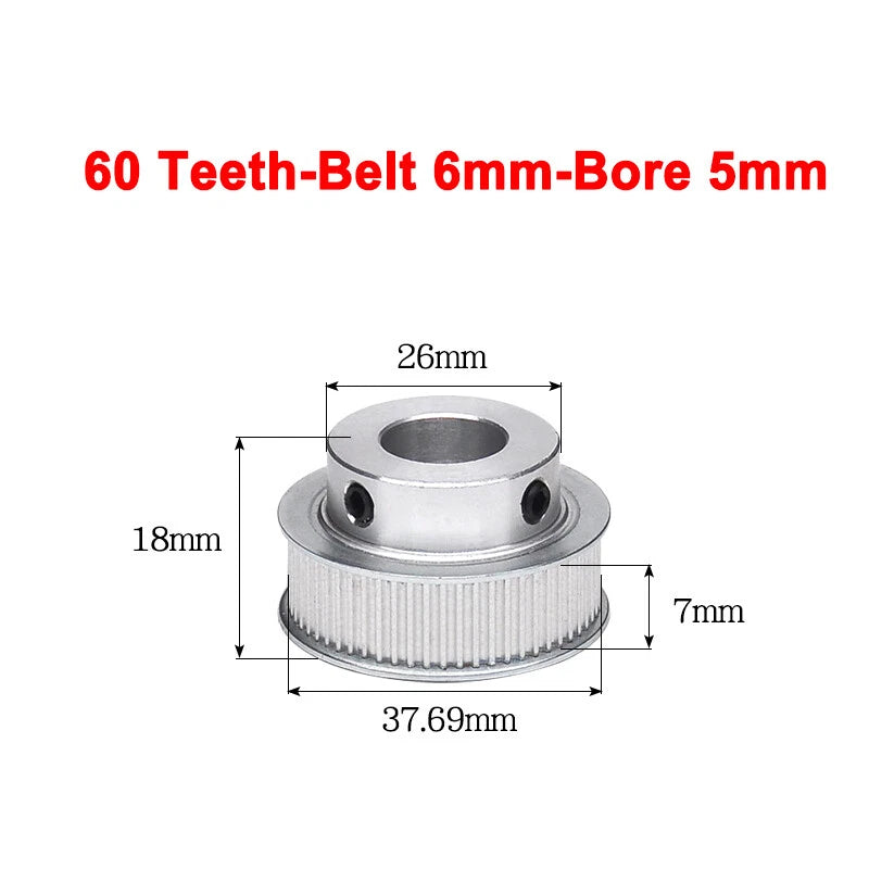 2GT Drive Pulley With Step 16 Tooth - 100 Tooth Bore 4mm - 25mm for 6mm Belt