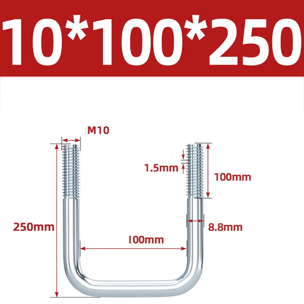 Square U-Bolts Galvanized Carbon Steel Fixing Clamp Bolt M6 M8 M10 M12 M14 M16