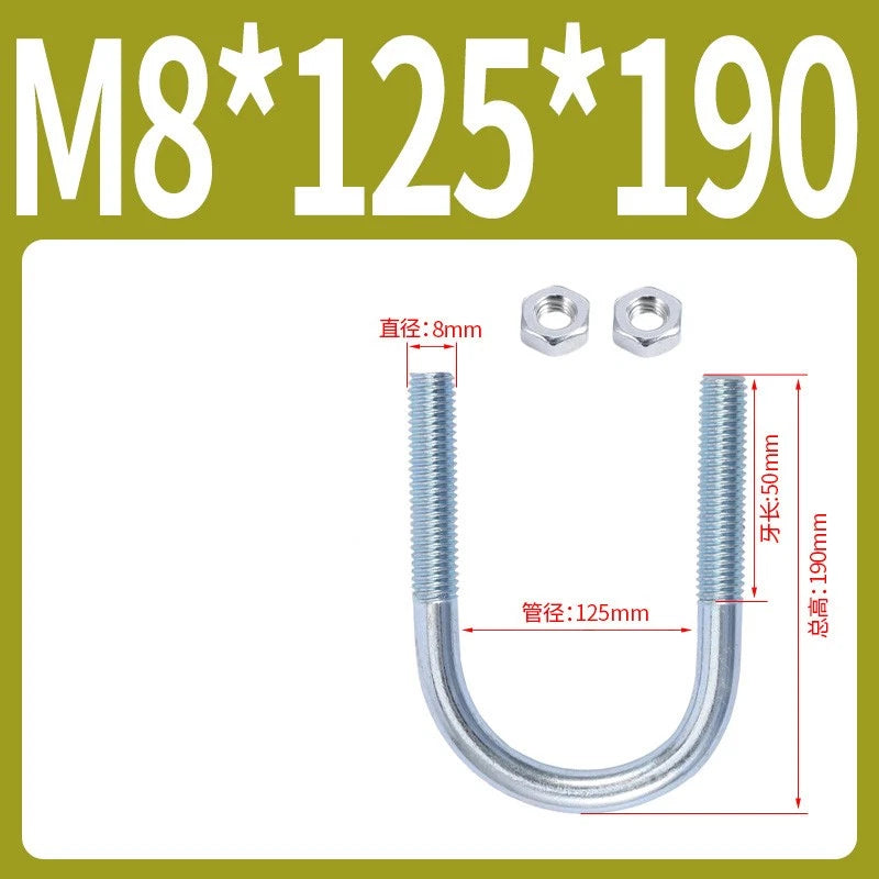 M6 M8 M10 M12 U Bolt With 2 Hex Nuts Zinc-Plated U-Bolts Clamp Pipe Tube Metric