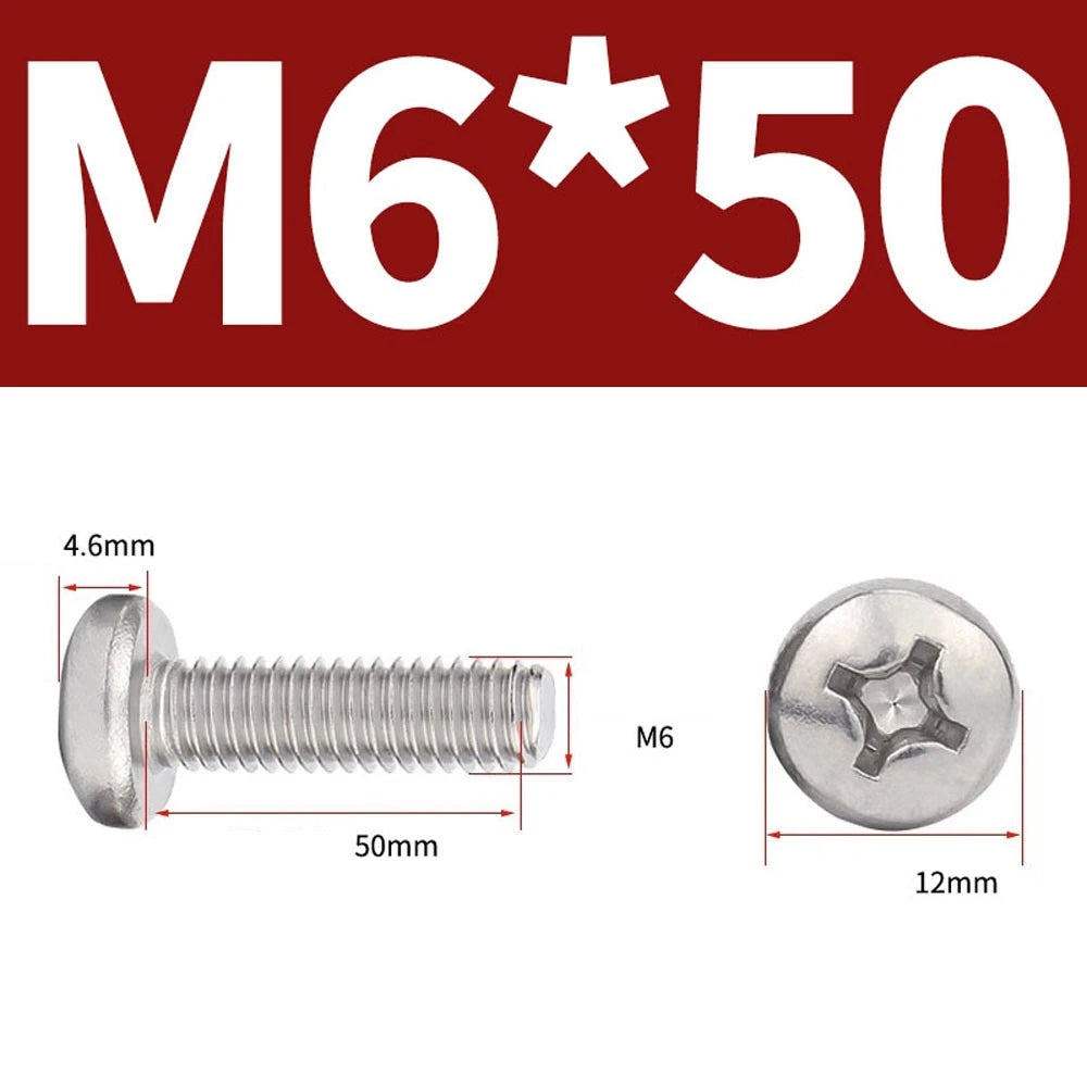 Phillips Pan Head Machine Screws — A4 Marine Grade Stainless Steel, DIN 7985 (M1.6–M10)