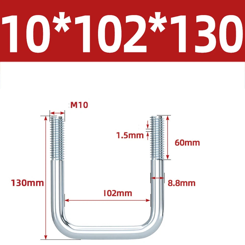 Square U-Bolts Galvanized Carbon Steel Fixing Clamp Bolt M6 M8 M10 M12 M14 M16