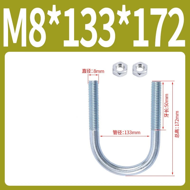 M6 M8 M10 M12 U Bolt With 2 Hex Nuts Zinc-Plated U-Bolts Clamp Pipe Tube Metric