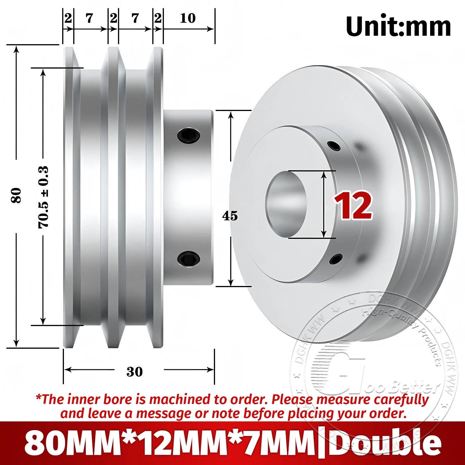 V Grooved Pulley Aluminum Round Belt Pulleys For 7mm Belt Single/Double Grooved