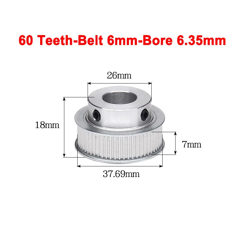 2GT Drive Pulley With Step 16 Tooth - 100 Tooth Bore 4mm - 25mm for 6mm Belt