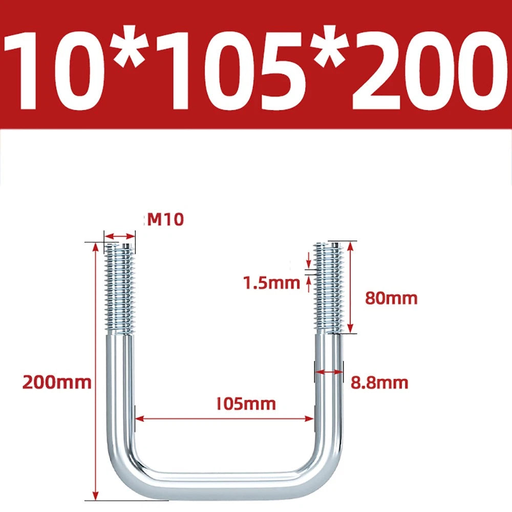 Square U-Bolts Galvanized Carbon Steel Fixing Clamp Bolt M6 M8 M10 M12 M14 M16