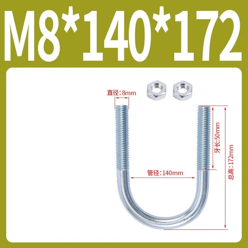 M6 M8 M10 M12 U Bolt With 2 Hex Nuts Zinc-Plated U-Bolts Clamp Pipe Tube Metric