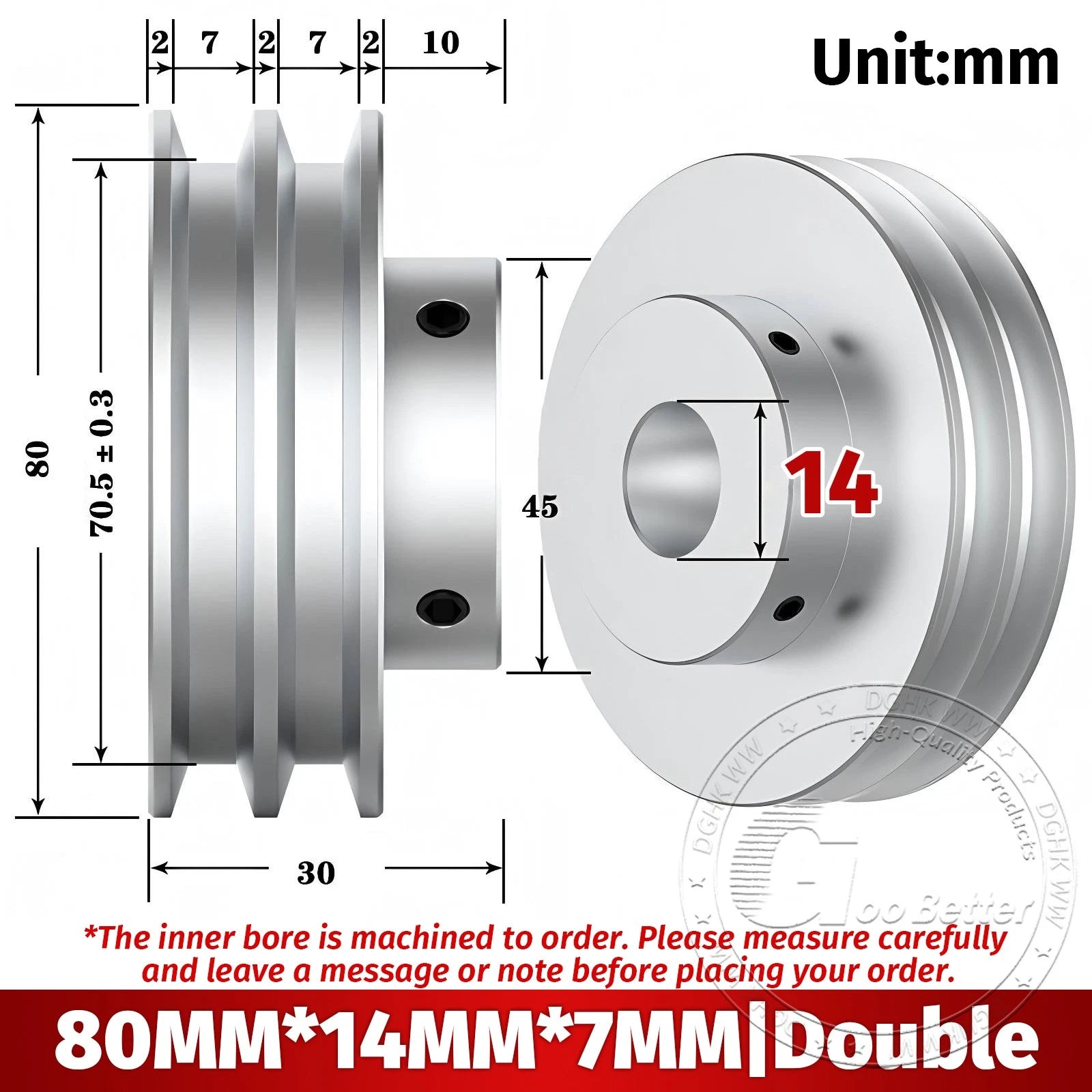 V Grooved Pulley Aluminum Round Belt Pulleys For 7mm Belt Single/Double Grooved