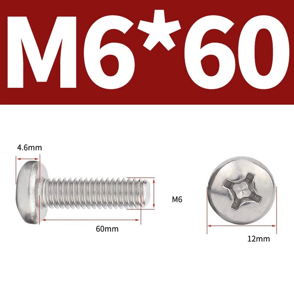 Phillips Pan Head Machine Screws — A4 Marine Grade Stainless Steel, DIN 7985 (M1.6–M10)