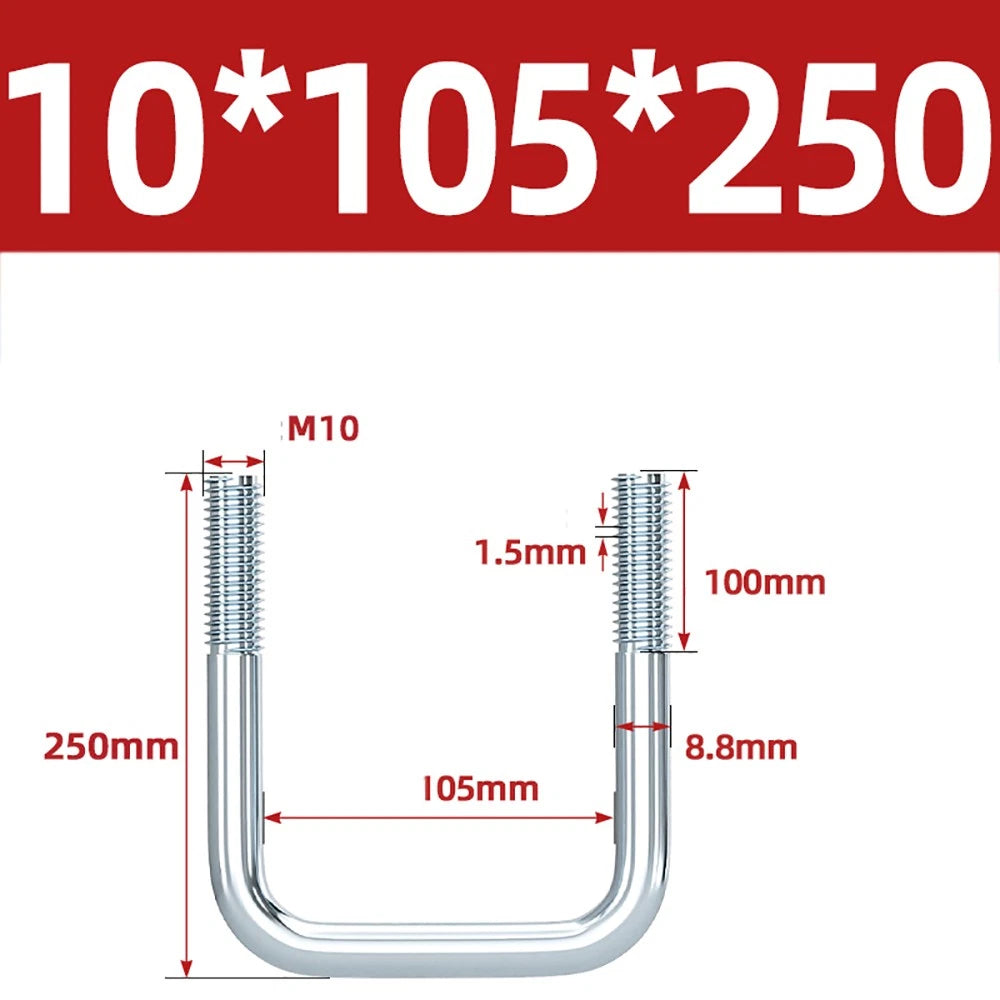 Square U-Bolts Galvanized Carbon Steel Fixing Clamp Bolt M6 M8 M10 M12 M14 M16