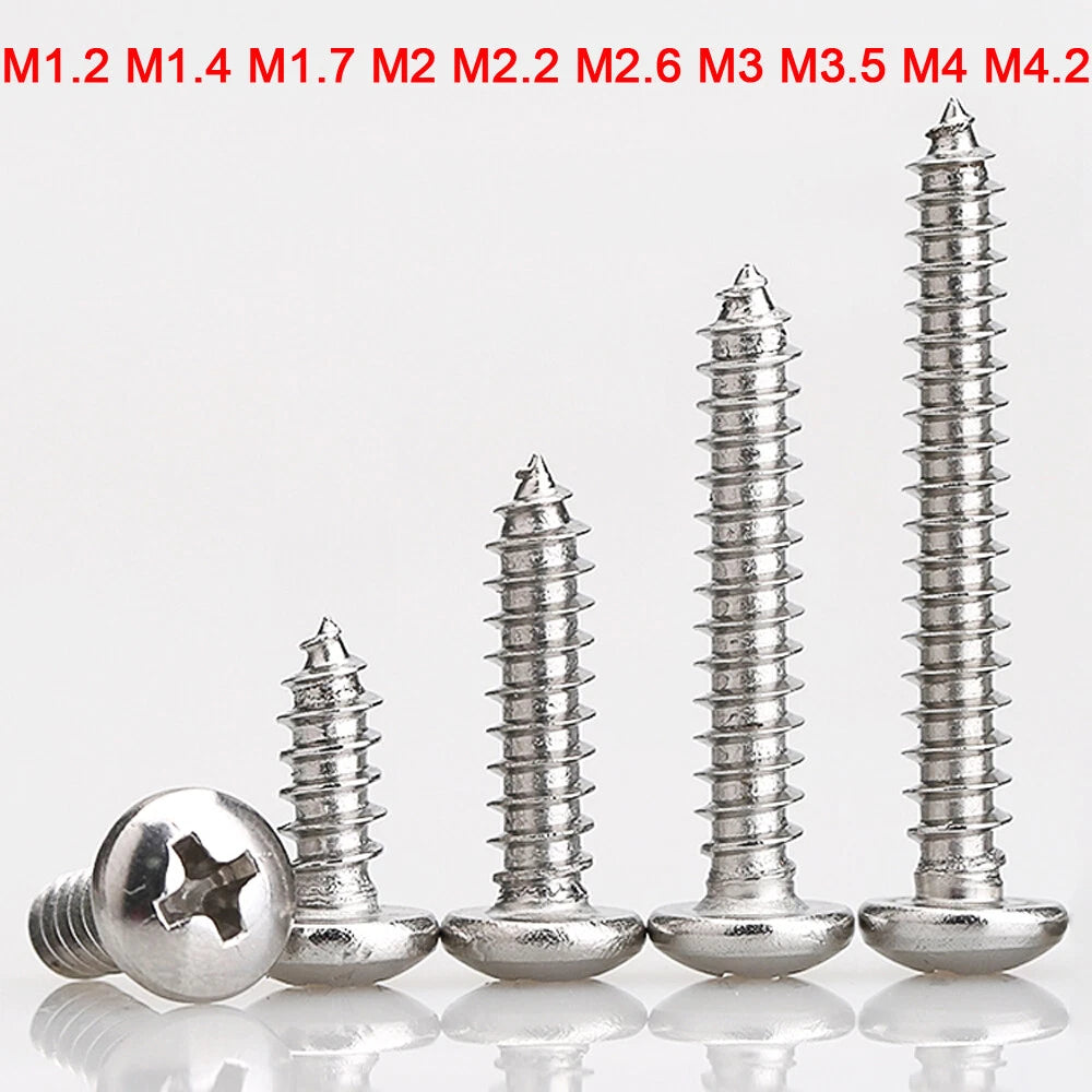 M1.2 M1.4 M1.7 M2 M2.2 M2.6 M3 M3.5 M4 M4.2 Pan Head Self Tapping Screws – 304 Stainless Steel