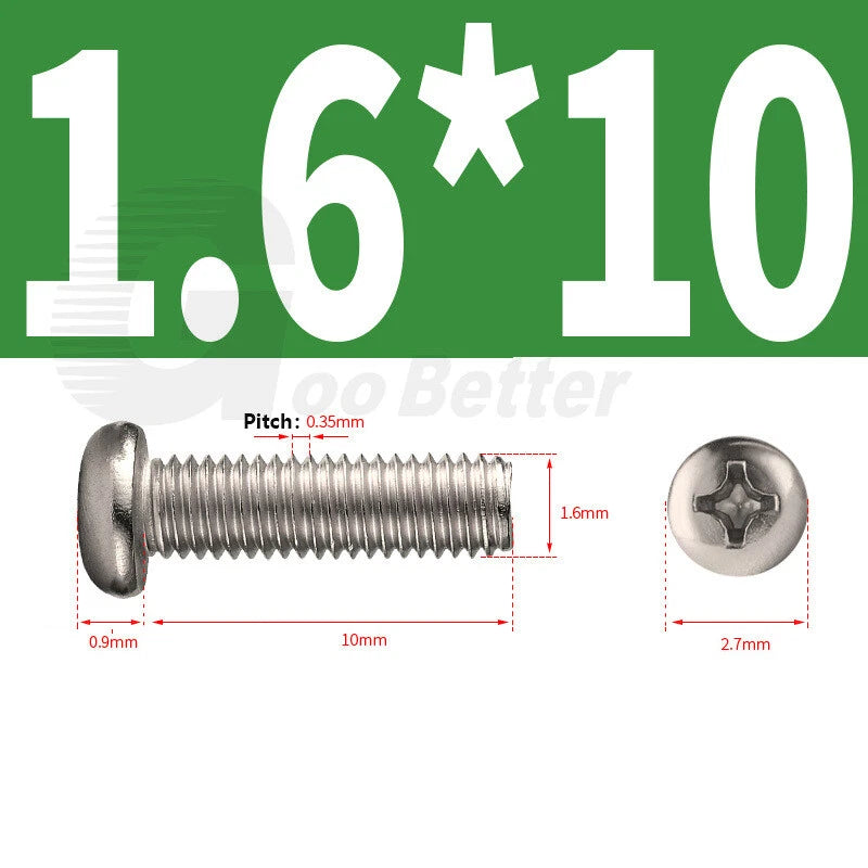 M1.2–M1.7 Phillips Pan Head Machine Screws | Nickel Plated Small Bolts