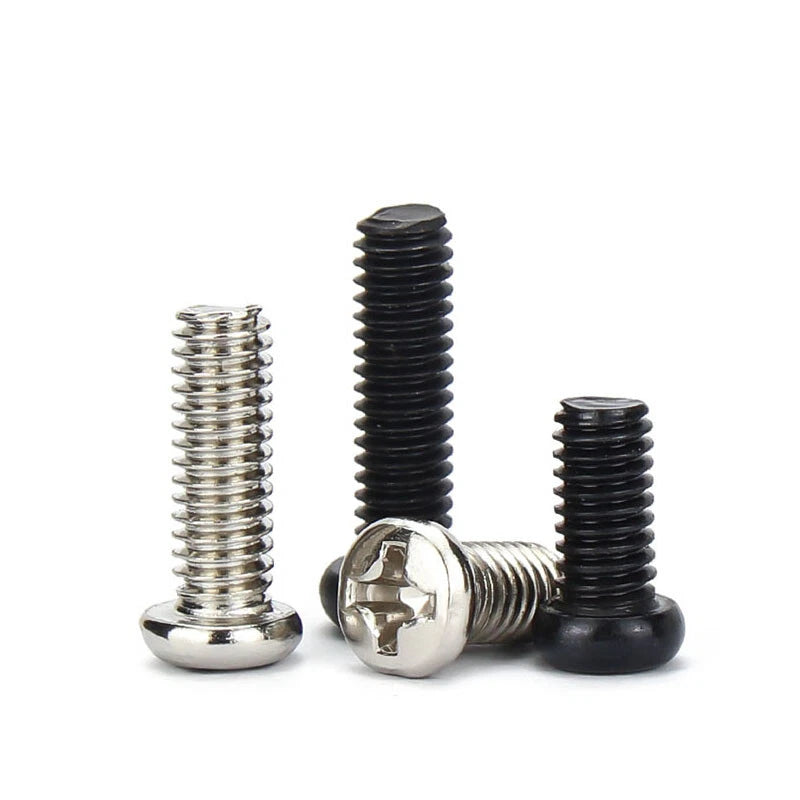 M1–M6 Phillips Round Pan Head Machine Screws – Carbon Steel, Nickel or Black Finish (2–50mm Lengths)