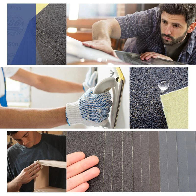 230x280mm Waterproof Sandpaper Sheets P60–P2500 | Silicon Carbide Wet Dry Sanding for Metal Wood Auto