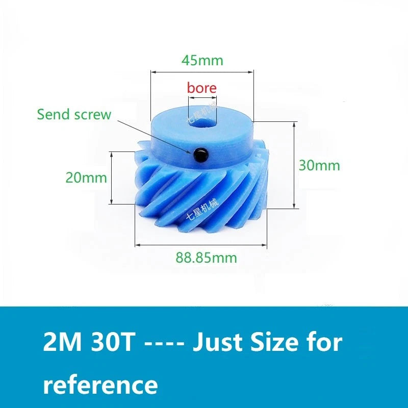 Plastic Helical Gear 2M Mod 2 45° 10T - 30T Teeth Nylon Motor Pinion Bore 6-20mm