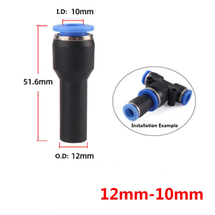 Reducing Push-In Straight Pneumatic Hose Fittings | 6–12mm Quick Connect Adapters