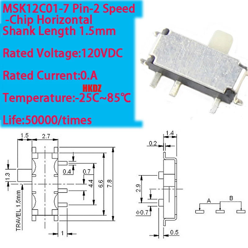 PCB Miniature Toggle Switch SPST — SS-12D10 / SS-12D06 / SS-12D07 / MSK12C01, 3 & 7 Pin, Straight/Bent/DIP/SMD