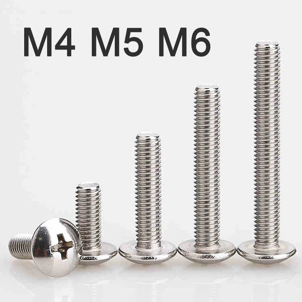 304 Stainless Steel Phillips Truss Head Machine Screws M4 M5 M6 — Wide Pan Head Bolts 6mm to 50mm