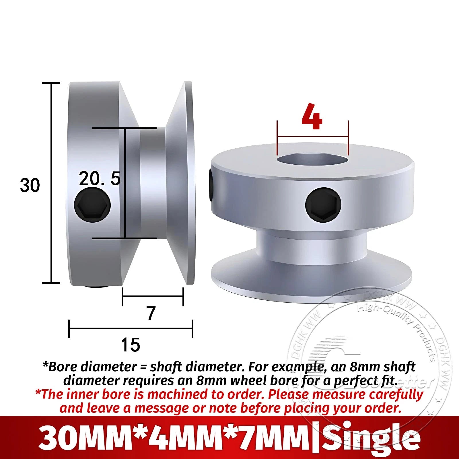 V Grooved Pulley Aluminum Round Belt Pulleys For 7mm Belt Single/Double Grooved