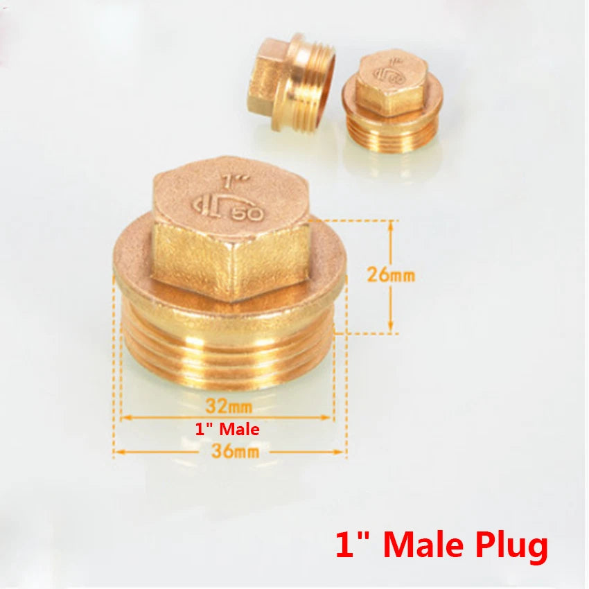 BSP Brass Pipe End Cap & Blanking Plug — 1/2", 3/4", 1" Male Plug & Female Cap