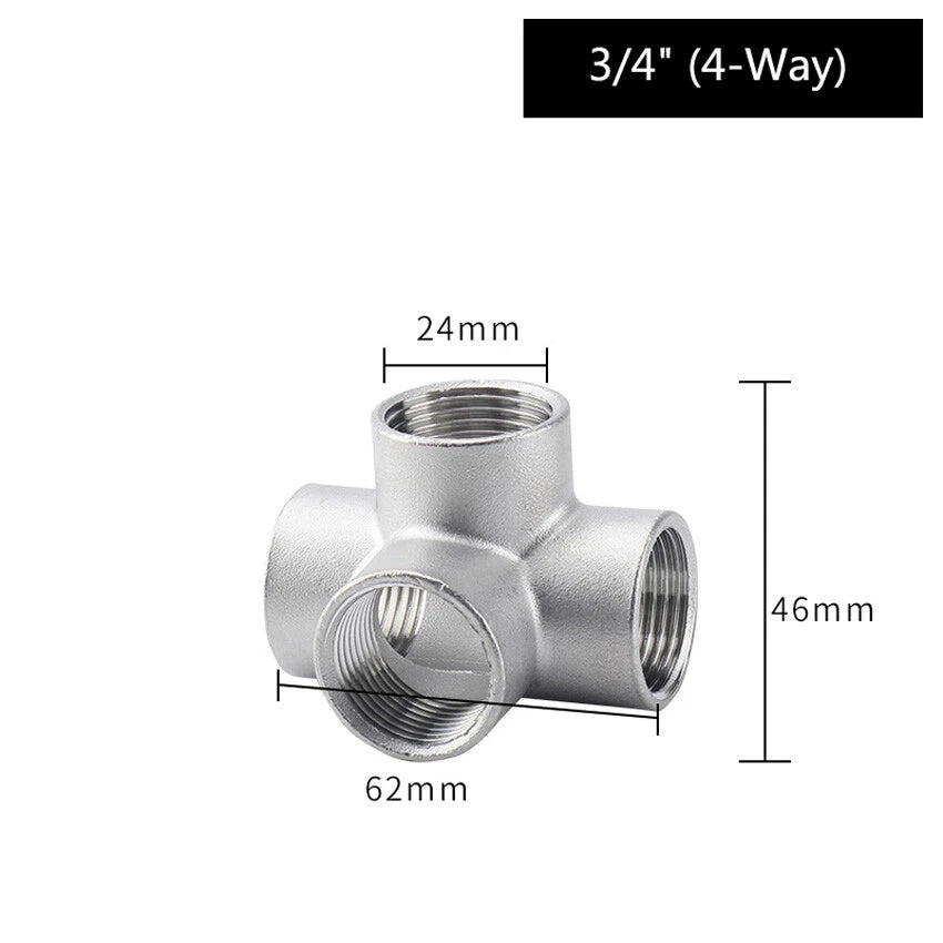 Stainless Steel BSP Female 3-Way & 4-Way Pipe Fitting Connectors