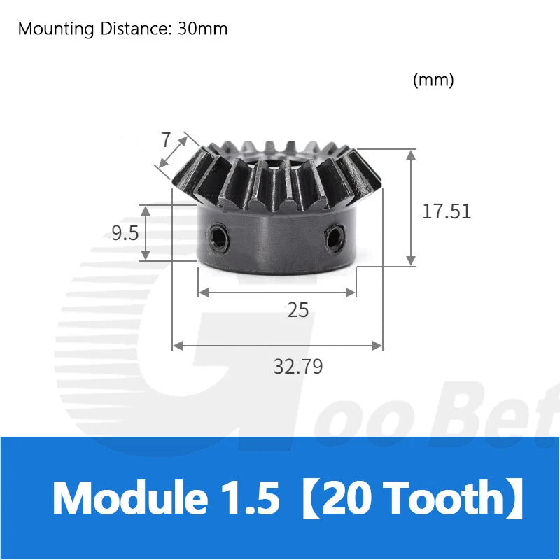 Mod 1.5 Bevel Gear C45 Steel 1:1.25 Ratio 20/25 Tooth 8-16mm Bore Hardened Black