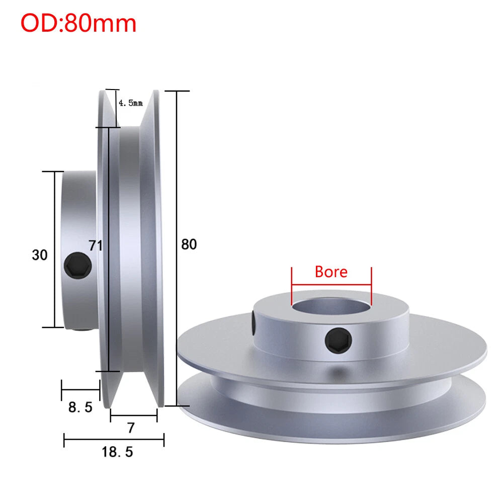 V Grooved Pulley PU Round Belt Pulleys Aluminum For 6mm Width Belt OD 20mm-100mm