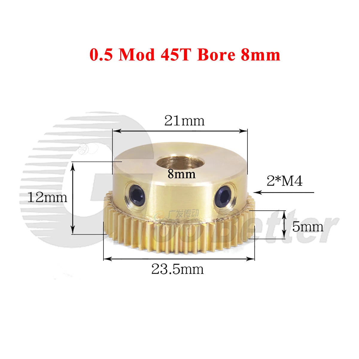 0.5 Mod Brass Pinion Spur Gear 45 Teeth Bore 4/5/6/8/10mm CNC Transmission Gear