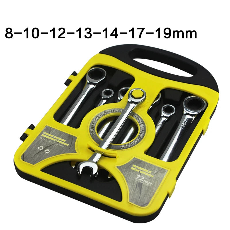 6/7 Pcs Chrome Vanadium Steel Plum Dual-Use Ratchet Socket Wrenches Set 8-19mm