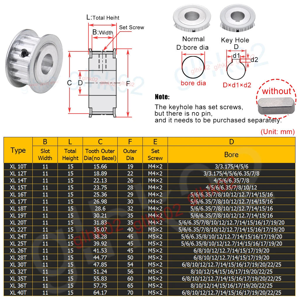 XL 10 Teeth Timing Belt Pulley 11mm Wide 3-8mm Bore Aluminum Synchronous Wheel