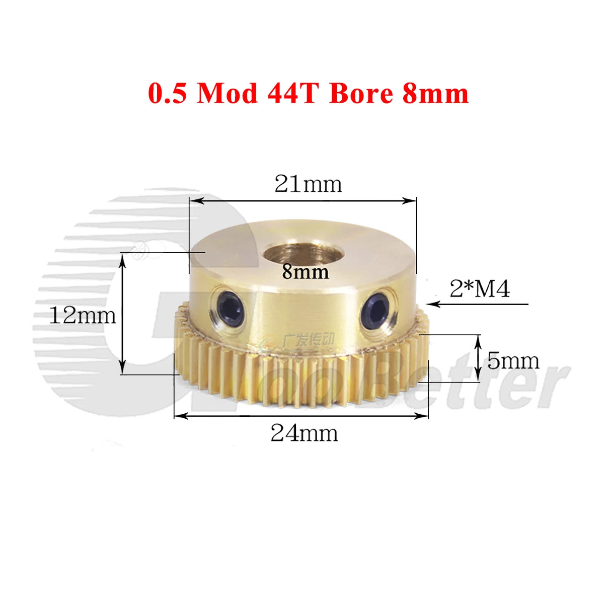 0.5 Mod Brass Pinion Spur Gear 44 Teeth Bore 4/5/6/8/10mm CNC Transmission Gear