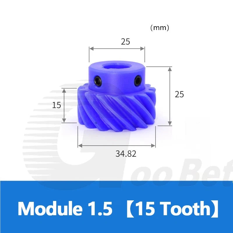 Module 1.5 Helical Gear 45° Left-hand 10-20 Tooth Pinion Bore 8-18mm Nylon Blue